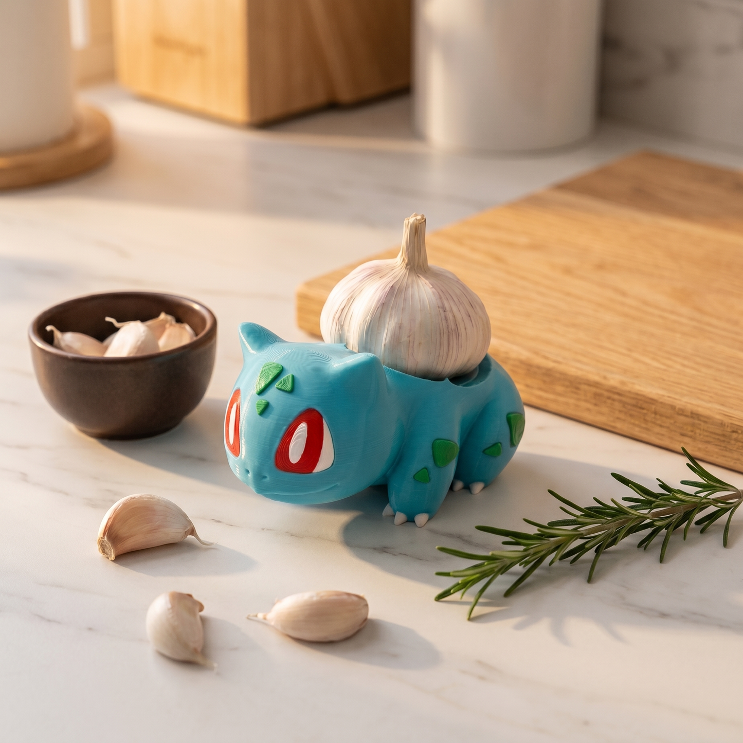 Bulbasaur guarda ajos para la cocina